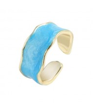 Oil-spot Glazed Wide Fashion Women Open Ring - Blue