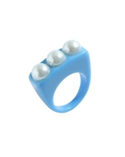Artificial Pearl Embellished Creative Summer Fashion Resin Ring - Blue
