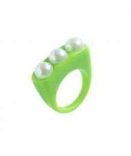 Artificial Pearl Embellished Creative Summer Fashion Resin Ring - Green