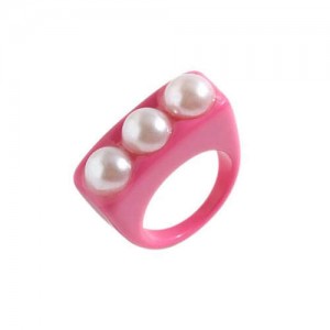 Artificial Pearl Embellished Creative Summer Fashion Resin Ring - Pink