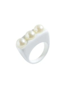 Artificial Pearl Embellished Creative Summer Fashion Resin Ring - White