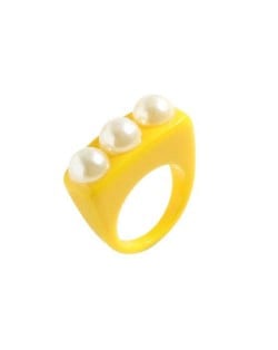 Artificial Pearl Embellished Creative Summer Fashion Resin Ring - Yellow