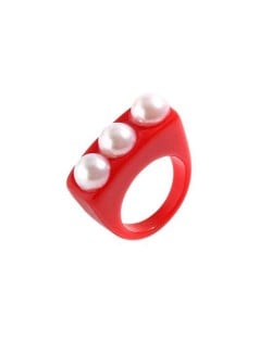 Artificial Pearl Embellished Creative Summer Fashion Resin Ring - Red