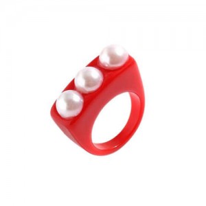Artificial Pearl Embellished Creative Summer Fashion Resin Ring - Red