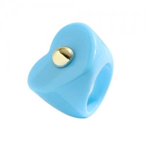 Golden Ball Embellished Heart Design Acrylic Women Wholesale Fashion Ring - Blue