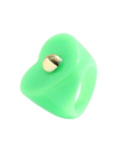 Golden Ball Embellished Heart Design Acrylic Women Wholesale Fashion Ring - Green