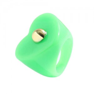 Golden Ball Embellished Heart Design Acrylic Women Wholesale Fashion Ring - Green