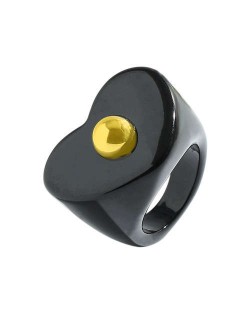 Golden Ball Embellished Heart Design Acrylic Women Wholesale Fashion Ring - Black