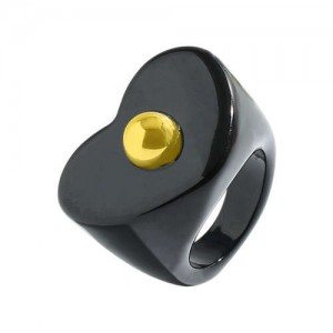 Golden Ball Embellished Heart Design Acrylic Women Wholesale Fashion Ring - Black