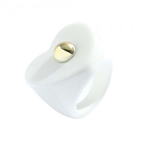 Golden Ball Embellished Heart Design Acrylic Women Wholesale Fashion Ring - White