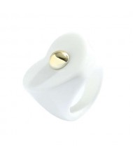 Golden Ball Embellished Heart Design Acrylic Women Wholesale Fashion Ring - White