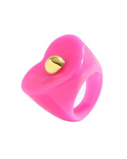 Golden Ball Embellished Heart Design Acrylic Women Wholesale Fashion Ring - Rose