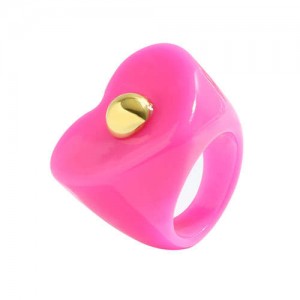 Golden Ball Embellished Heart Design Acrylic Women Wholesale Fashion Ring - Rose