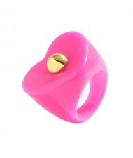 Golden Ball Embellished Heart Design Acrylic Women Wholesale Fashion Ring - Rose