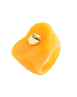 Golden Ball Embellished Heart Design Acrylic Women Wholesale Fashion Ring - Orange
