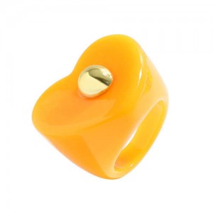Golden Ball Embellished Heart Design Acrylic Women Wholesale Fashion Ring - Orange
