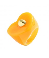 Golden Ball Embellished Heart Design Acrylic Women Wholesale Fashion Ring - Orange
