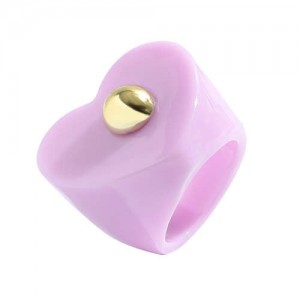 Golden Ball Embellished Heart Design Acrylic Women Wholesale Fashion Ring - Violet