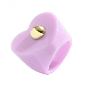 Golden Ball Embellished Heart Design Acrylic Women Wholesale Fashion Ring - Violet