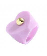 Golden Ball Embellished Heart Design Acrylic Women Wholesale Fashion Ring - Violet