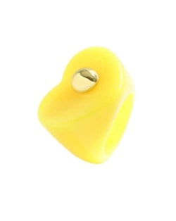 Golden Ball Embellished Heart Design Acrylic Women Wholesale Fashion Ring - Yellow