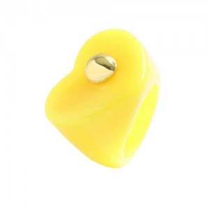 Golden Ball Embellished Heart Design Acrylic Women Wholesale Fashion Ring - Yellow