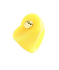 Golden Ball Embellished Heart Design Acrylic Women Wholesale Fashion Ring - Yellow