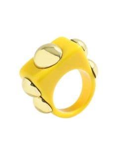 Golden Balls Inlaid U.S. High Fashion Bold Style Women Resin Wholesale Ring - Yellow