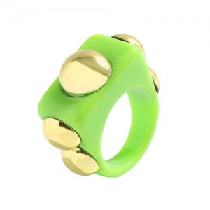 Golden Balls Inlaid U.S. High Fashion Bold Style Women Resin Wholesale Ring - Green