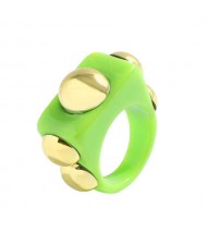 Golden Balls Inlaid U.S. High Fashion Bold Style Women Resin Wholesale Ring - Green