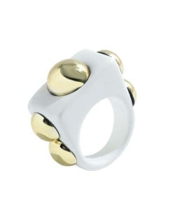 Golden Balls Inlaid U.S. High Fashion Bold Style Women Resin Wholesale Ring - White