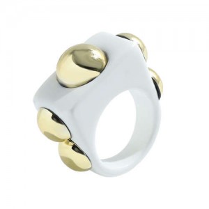 Golden Balls Inlaid U.S. High Fashion Bold Style Women Resin Wholesale Ring - White