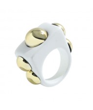 Golden Balls Inlaid U.S. High Fashion Bold Style Women Resin Wholesale Ring - White