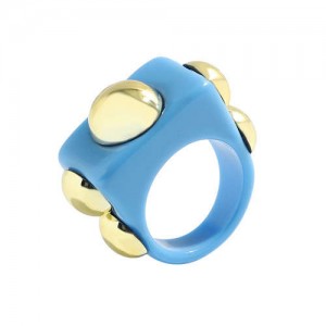 Golden Balls Inlaid U.S. High Fashion Bold Style Women Resin Wholesale Ring - Blue