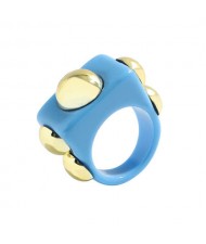 Golden Balls Inlaid U.S. High Fashion Bold Style Women Resin Wholesale Ring - Blue