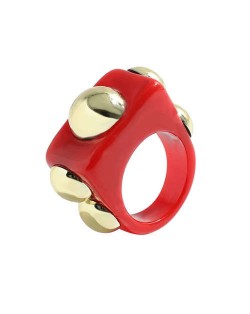 Golden Balls Inlaid U.S. High Fashion Bold Style Women Resin Wholesale Ring - Red