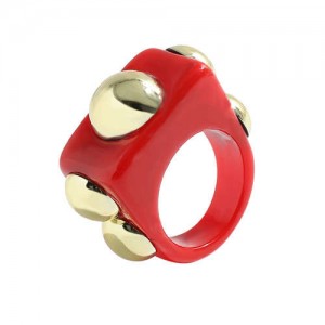 Golden Balls Inlaid U.S. High Fashion Bold Style Women Resin Wholesale Ring - Red