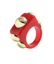 Golden Balls Inlaid U.S. High Fashion Bold Style Women Resin Wholesale Ring - Red