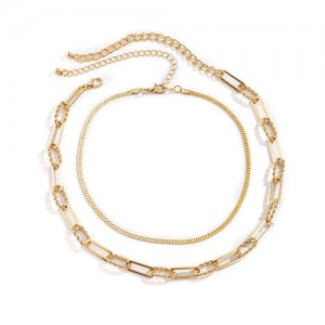Vintage Snake Chain and Linked Chain Combo High Fashion Costume Necklace - Golden
