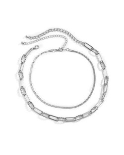 Vintage Snake Chain and Linked Chain Combo High Fashion Costume Necklace - Silver