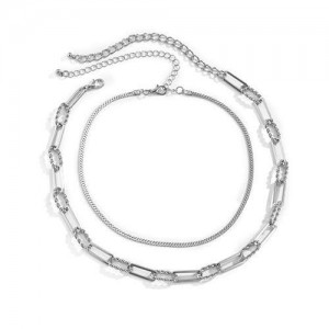 Vintage Snake Chain and Linked Chain Combo High Fashion Costume Necklace - Silver