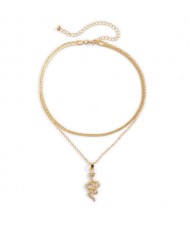 Golden Snake Pendant Vintage Dual Layers Design High Fashion Women Necklace
