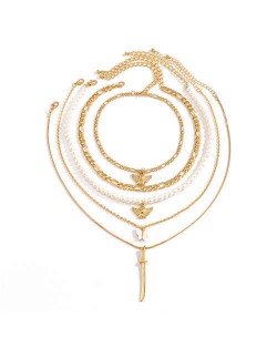 Golden Angel and Butterfly Pendants Combo Chains Western Fashion Necklace - Golden