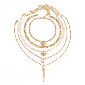 Golden Angel and Butterfly Pendants Combo Chains Western Fashion Necklace - Golden
