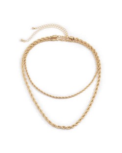 Twisted Chain Design Dual Layers Hip-hop Fashion Necklace - Golden
