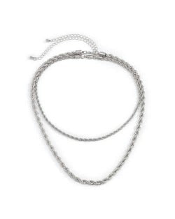 Twisted Chain Design Dual Layers Hip-hop Fashion Necklace - Silver