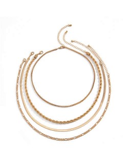 Assorted Chain Combo Vintage Fashion Women Costume Necklace - Golden