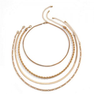Assorted Chain Combo Vintage Fashion Women Costume Necklace - Golden