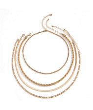Assorted Chain Combo Vintage Fashion Women Costume Necklace - Golden