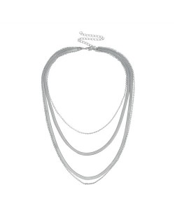 Assorted Chain Combo Vintage Fashion Women Costume Necklace - Silver